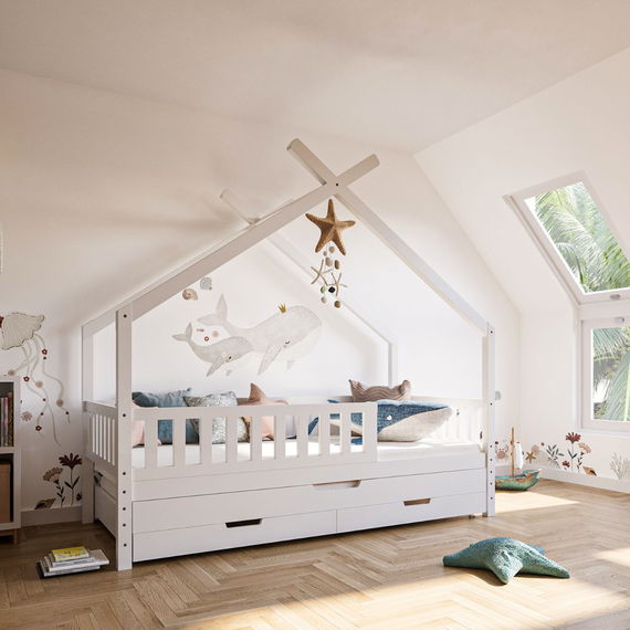 Hausbett Clara, weiß (inkl. Gästebett u. Bettkästen)