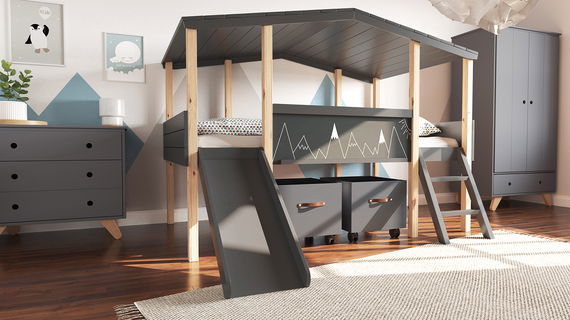 Kinderzimmer Set 7-teilig Cory 90x200cm, Anthrazit
