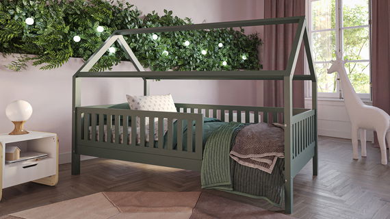 Hausbett Lilly in Eukalyptus mit Flachsprossen (90 x 200cm)