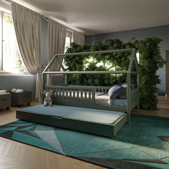 Hausbett Lilly in Eukalyptus mit Flachsprossen (90 x 200cm)