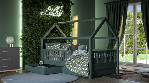 Hausbett Lilly in Eukalyptus mit Flachsprossen (90 x 200cm)