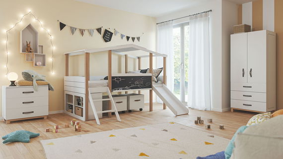 Kinderzimmer Set 7-teilig Cory mit Hausbett 90 x 200 cm