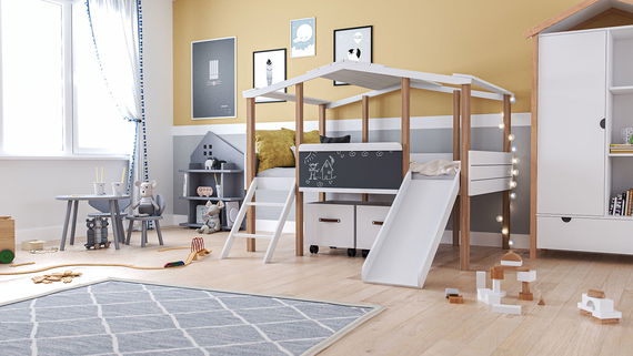 Kinderzimmer Set 7-teilig Cory mit Hausbett 90 x 200 cm