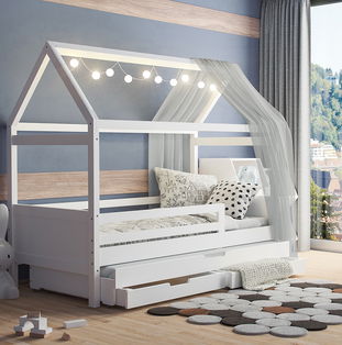 Hausbett Maya mit offenem Dach (inkl. Gästebett u. Bettkasten)