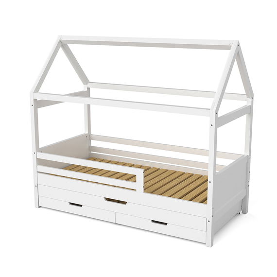 Maya kommt inklusive einem Gästebett, zwei kleinen Bettkästen und dem Rausfallschutz zu Dir.