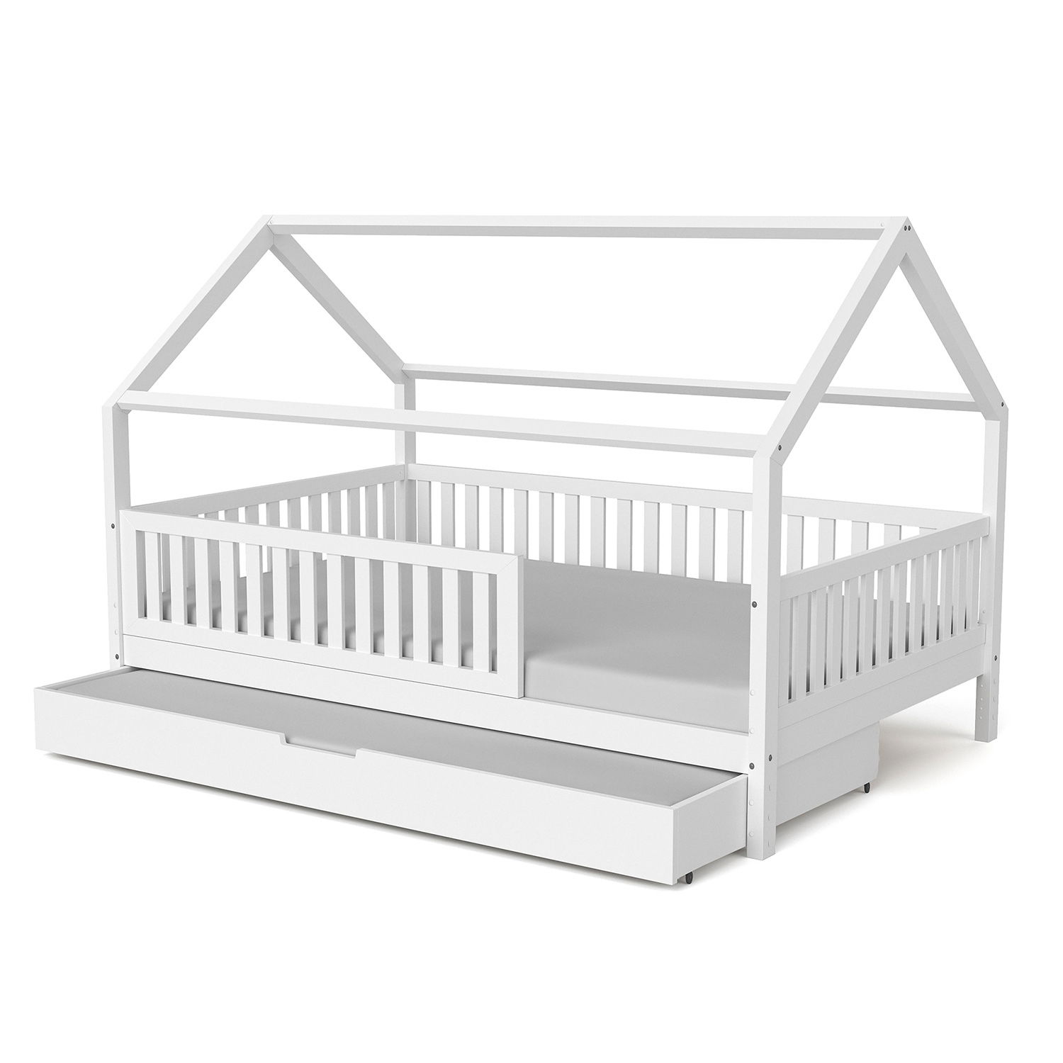 Hausbett Lilly in weiß mit Flachsprossen (120 x 200cm) mit zusätzlichem Gästebett (Abbildung ähnlich)