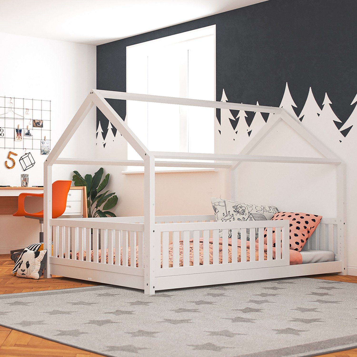 Beispiel zeigt Hausbett Lilly in weiß mit Flachsprossen (120 x 200cm) - (Abbildung ähnlich)