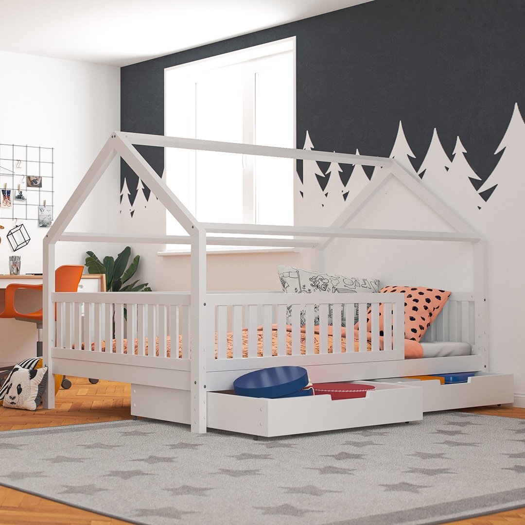 Hausbett Lilly in weiß mit Flachsprossen (120 x 200cm) - (Abbildung ähnlich)