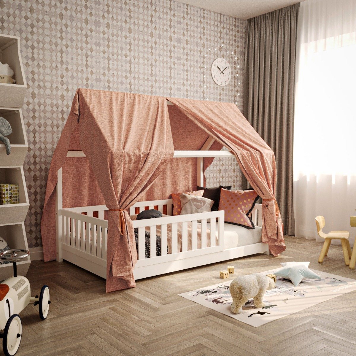 Stoffdach Rosa Hausbett Lilly / Sara 90x200