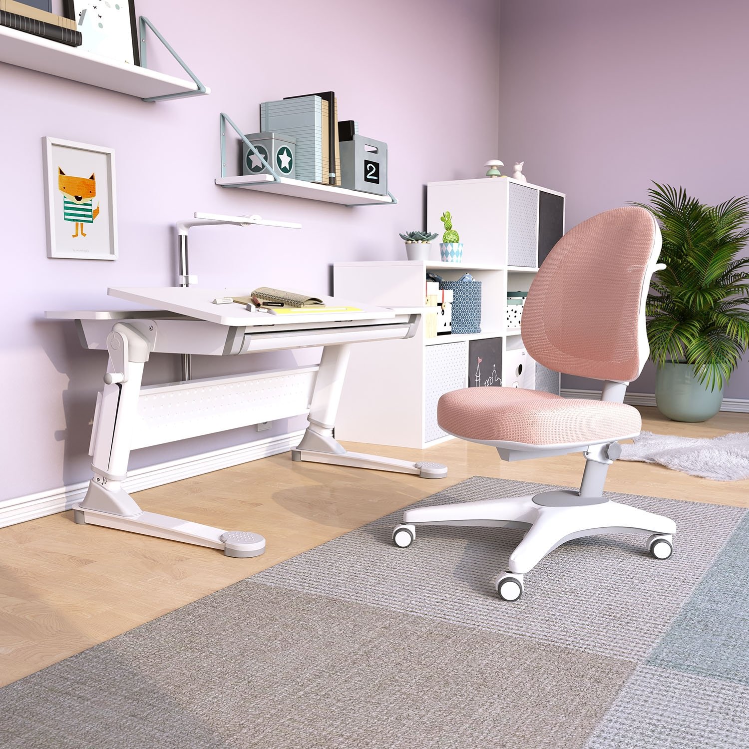 Schreibtischset: Luna mit Pluto, Weiß / Pink