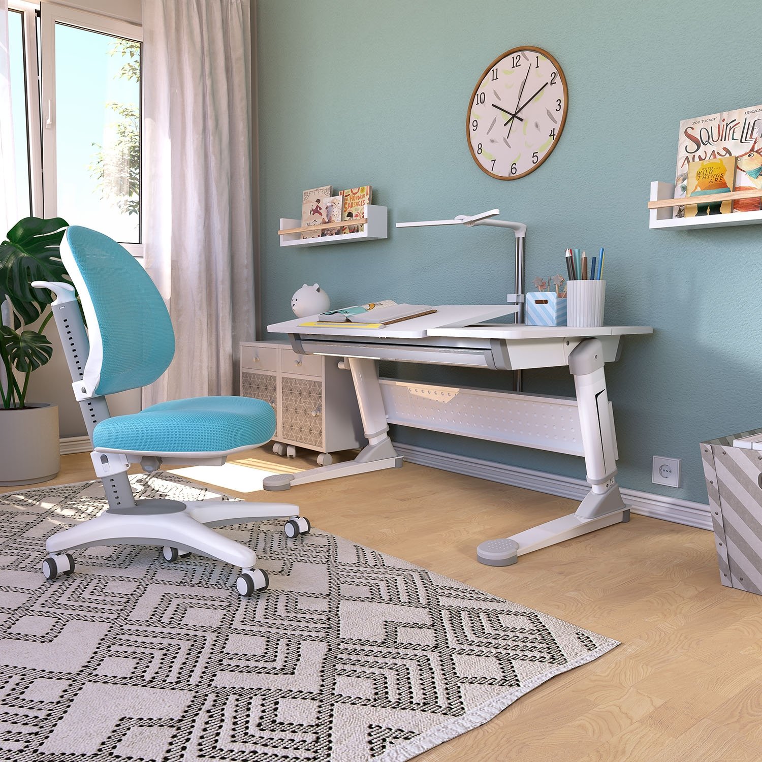 Schreibtischset: Luna mit Pluto, Weiß / Blau