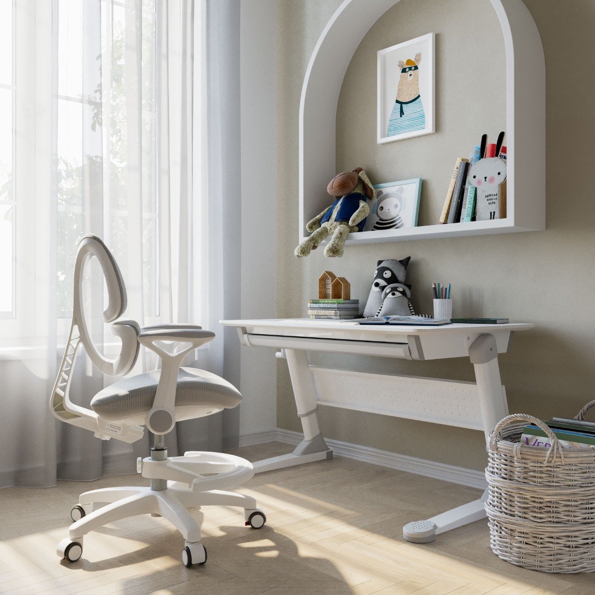 Neptun Stuhl + Luna weiß Schreibtisch