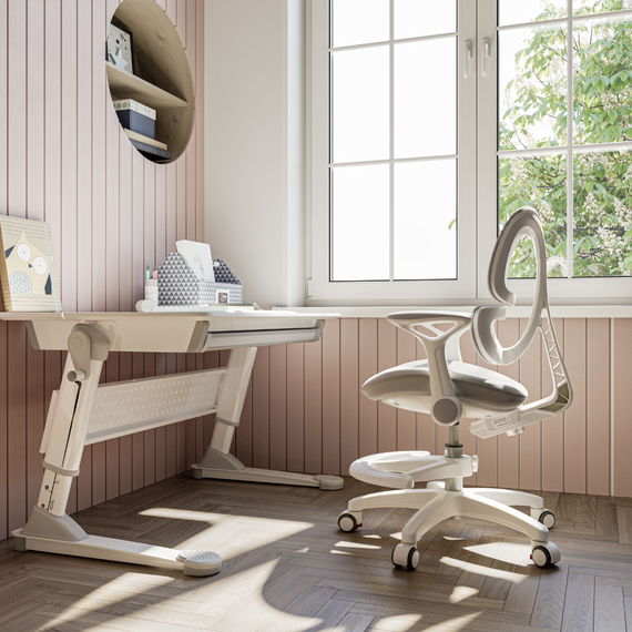 Neptun Stuhl + Luna weiß Schreibtisch