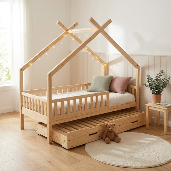 Hausbett Clara, natur (inkl. Gästebett u. Bettkästen)