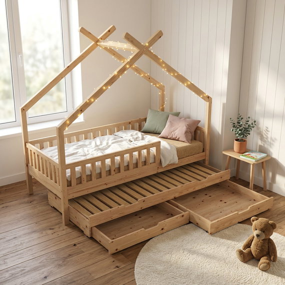 Hausbett Clara, natur (inkl. Gästebett u. Bettkästen)