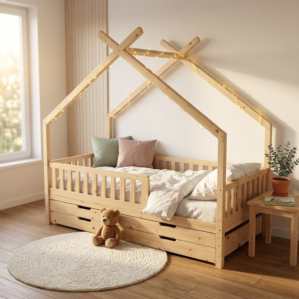 Hausbett Clara, natur (inkl. Gästebett u. Bettkästen)