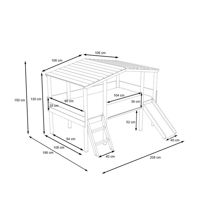 Hausbett Cory weiß/ Kiefer 90 x 200 cm