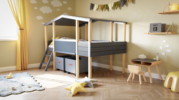 Kinderzimmer Set 7-teilig Cory 90x200cm, Anthrazit