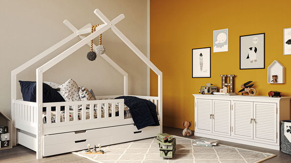 Hausbett Clara, weiß (inkl. Gästebett u. Bettkästen)