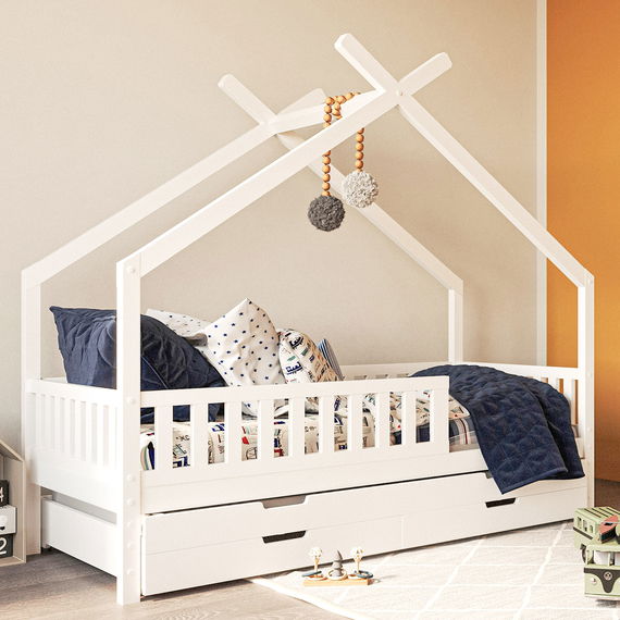 Hausbett Clara, weiß (inkl. Gästebett u. Bettkästen)