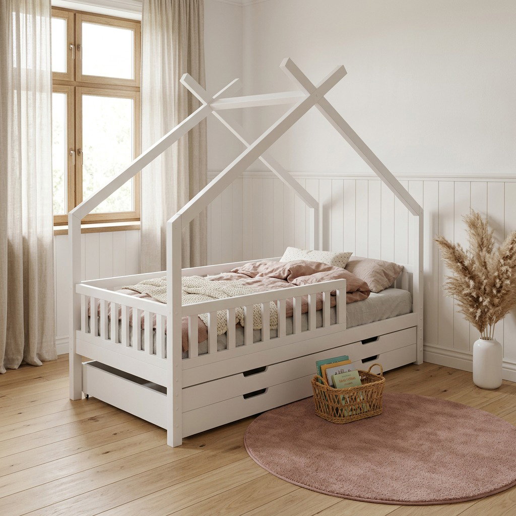 Hausbett Clara, weiß (inkl. Gästebett u. Bettkästen)