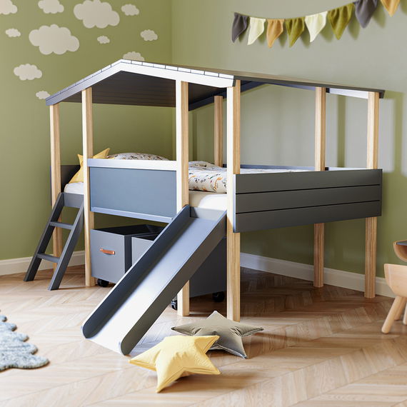 Kinderzimmer Set mit Schreibtisch 8-teilig Cory 90x200cm, Anthrazit