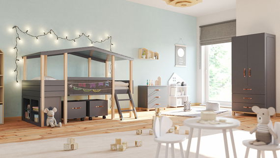 Kinderzimmer Set 7-teilig Cory 90x200cm, Anthrazit