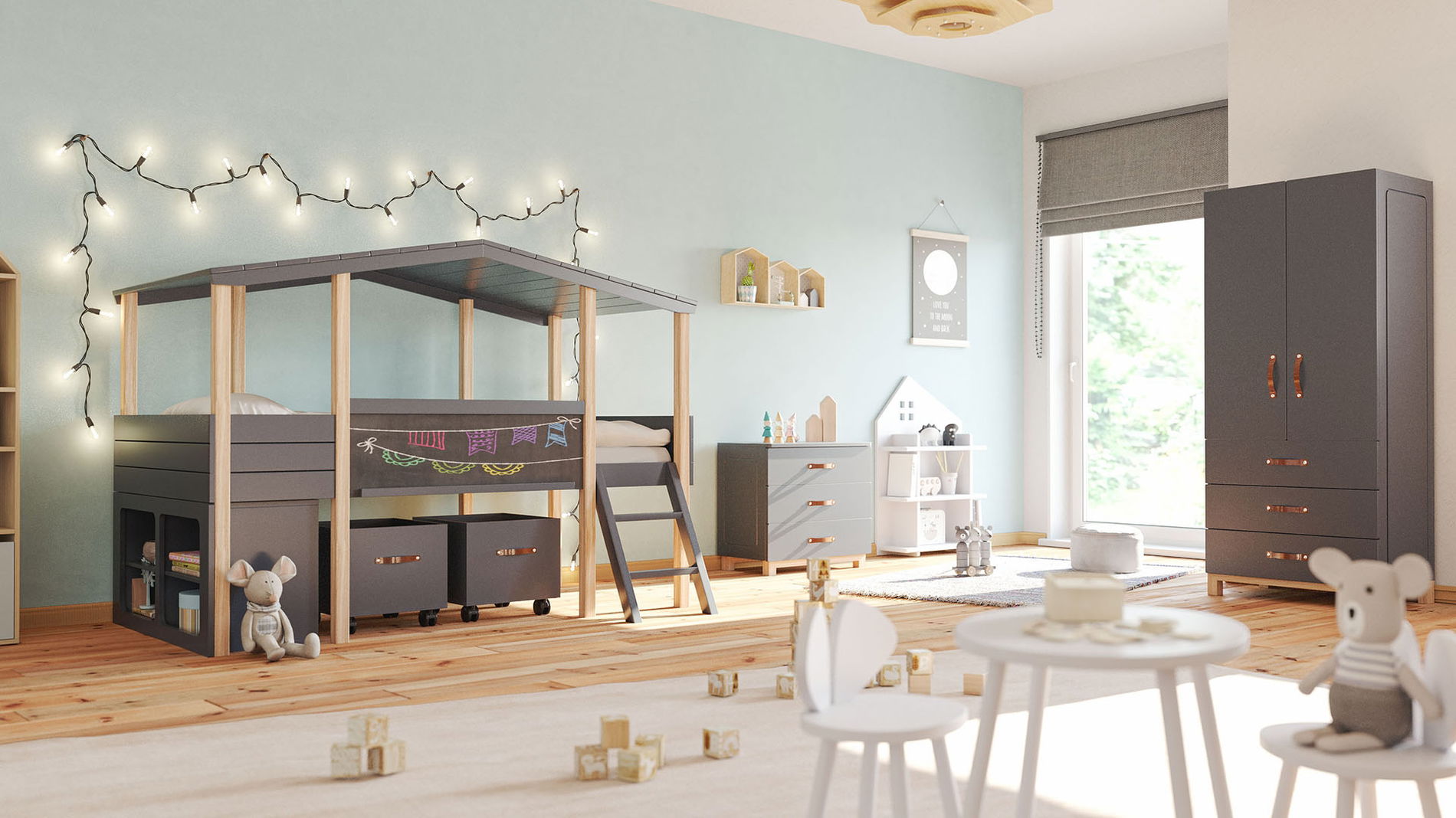 Kinderzimmer Cory mit Hausbett 90 x 200 cm