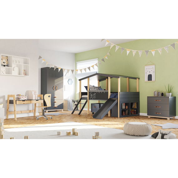 Kinderzimmer Set mit Schreibtisch 8-teilig Cory 90x200cm, Anthrazit