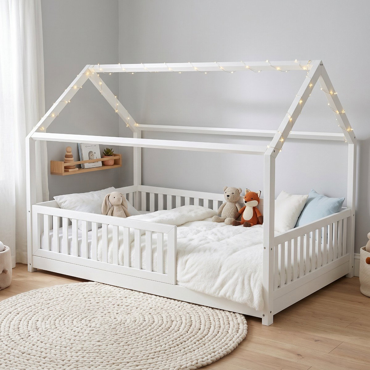 Hausbett Lilly in weiß mit Flachsprossen (120 x 200cm) - (Abbildung ähnlich)