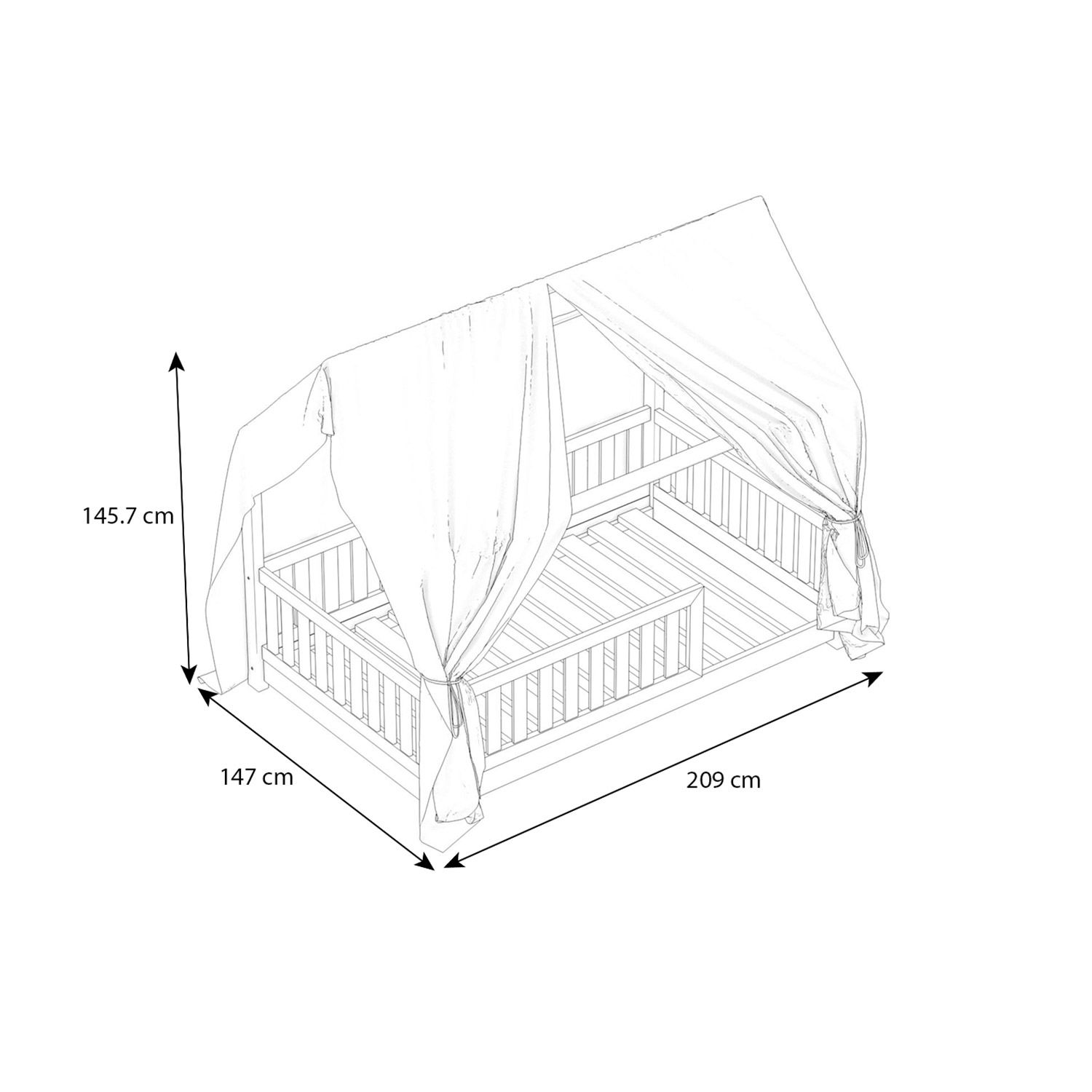 Hausbett Lilly in weiß 140 x 200cm mit Flachsprossen