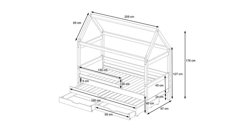 Hausbett Maya mit Gästebett und Bettkästen