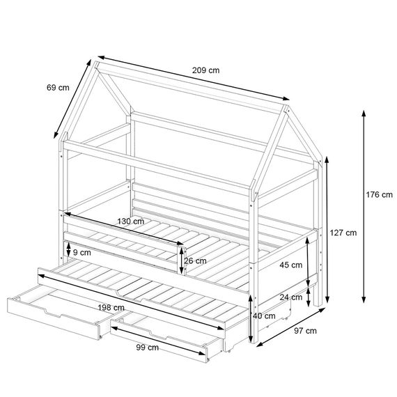 Hausbett Maya mit Gästebett und Bettkästen