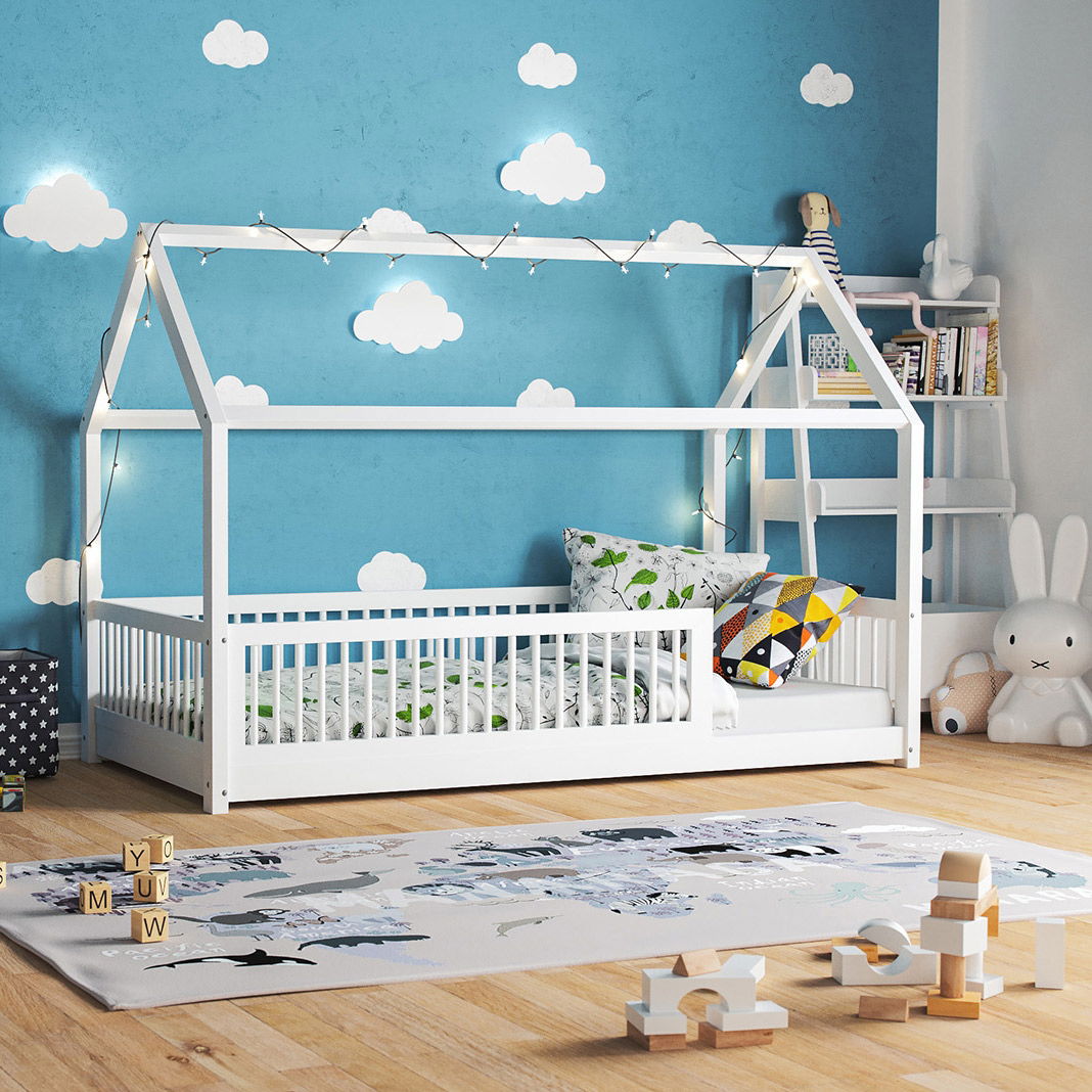 Hausbett Sara in weiß mit Rundsprossen (Abbildung ähnlich)