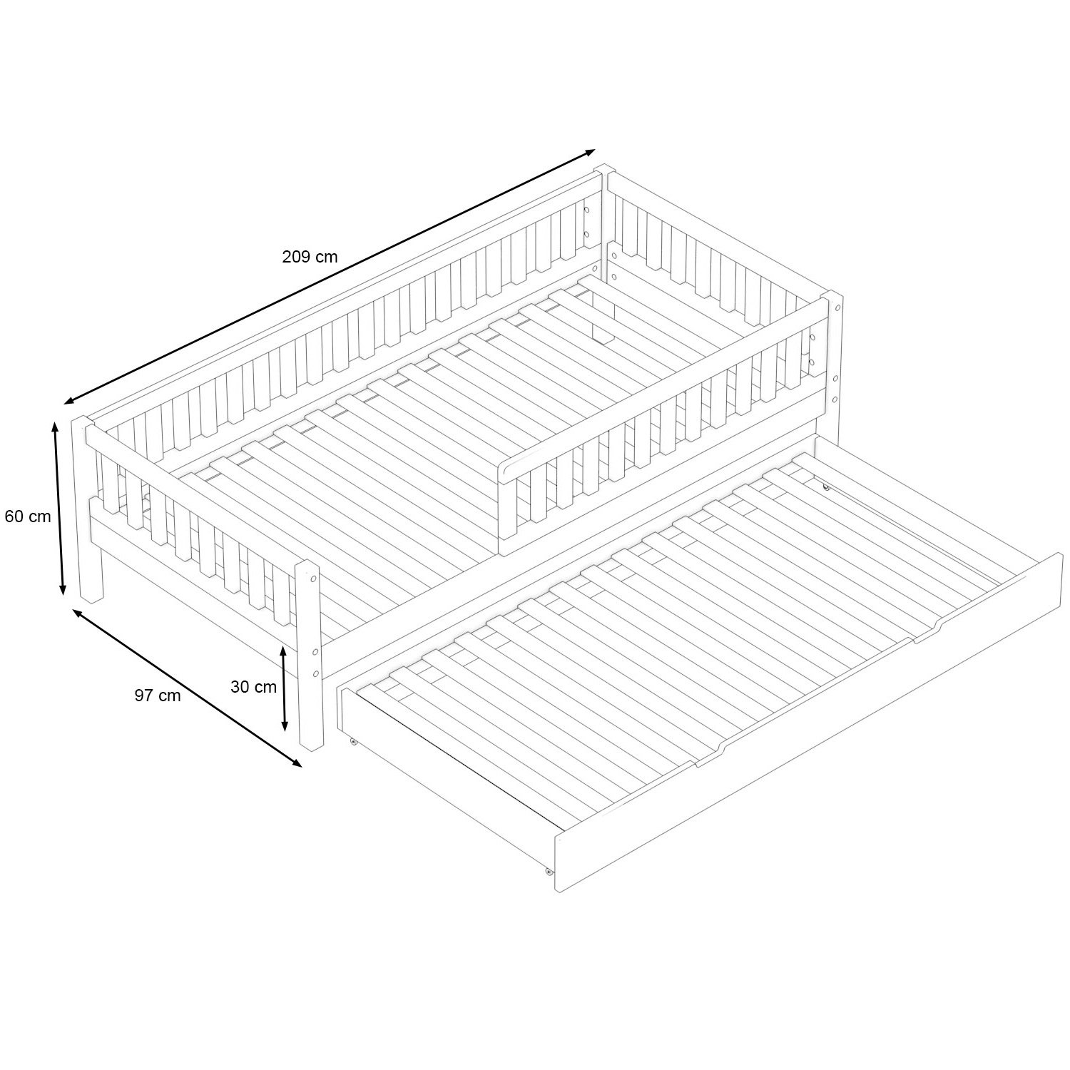 Einzelbett Lilly mit Flachsprossen (90 x 200cm)