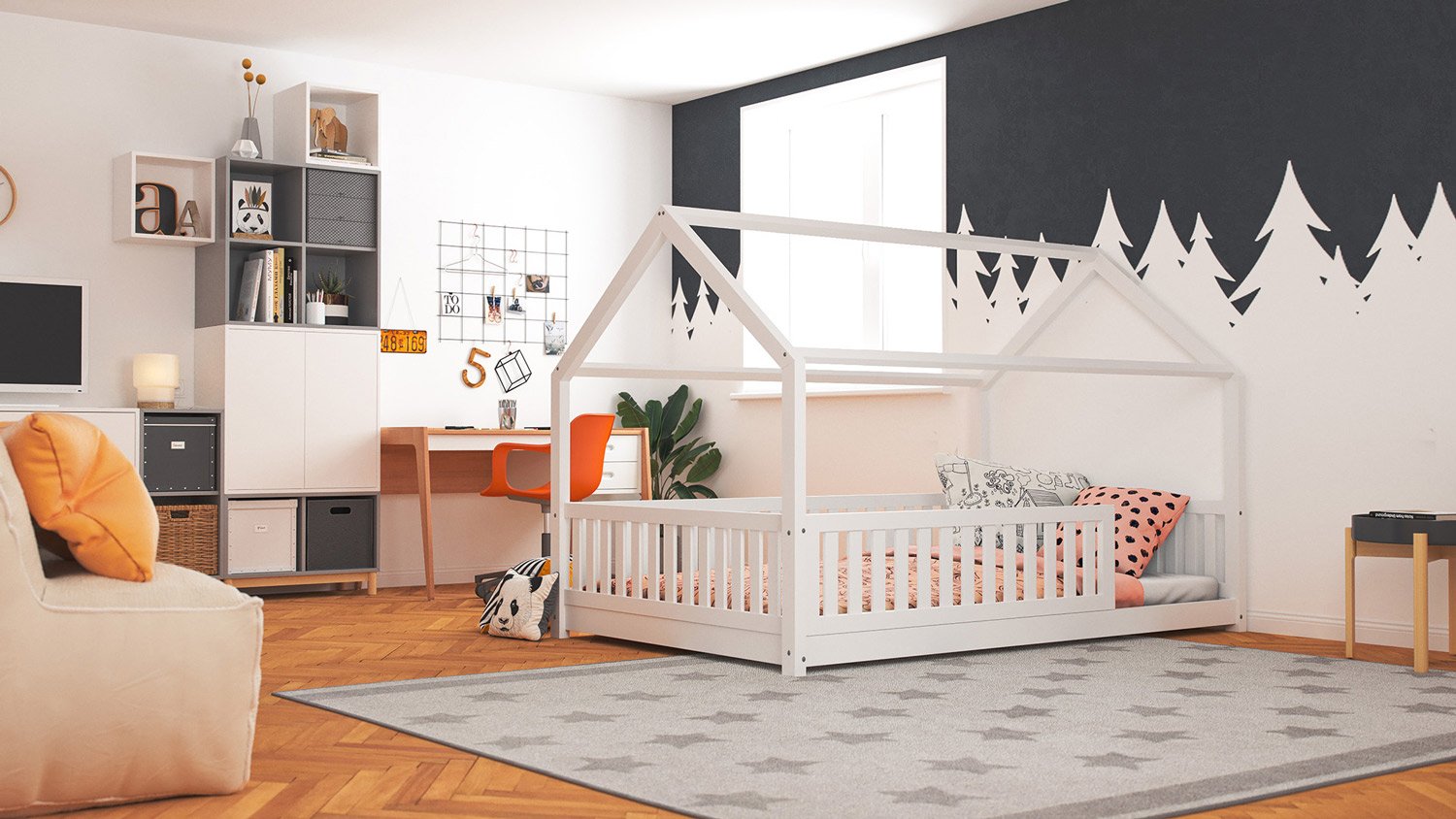 Hausbett Lilly in weiß mit Flachsprossen (120 x 200cm)