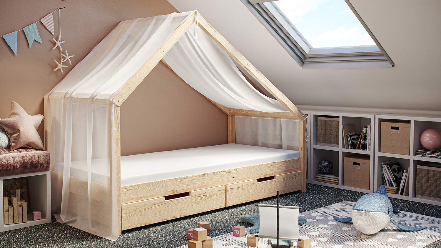 Stoffdach Betthimmel Hausbett Milo