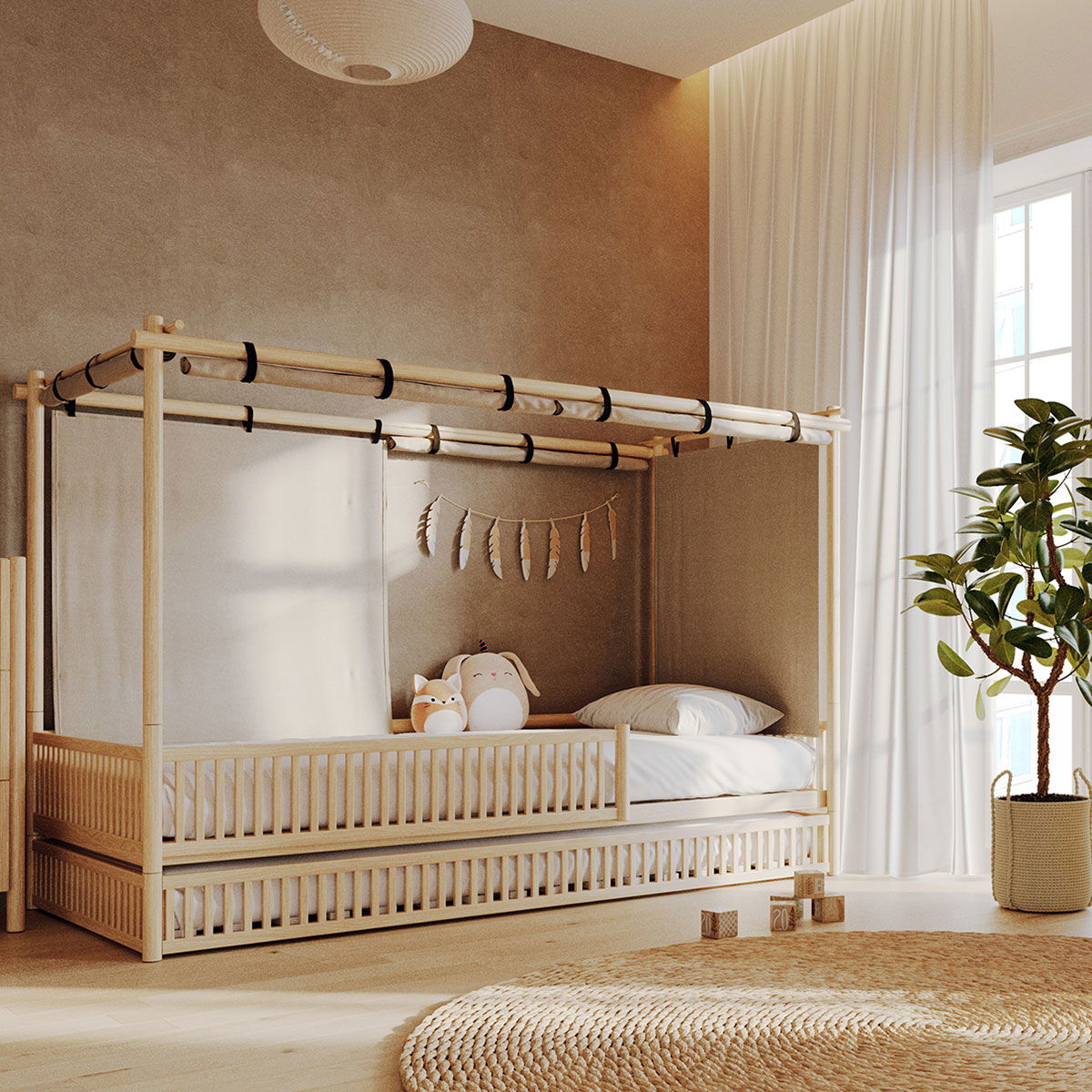 Hausbett Ninja (inkl. Gästebett und Dach)