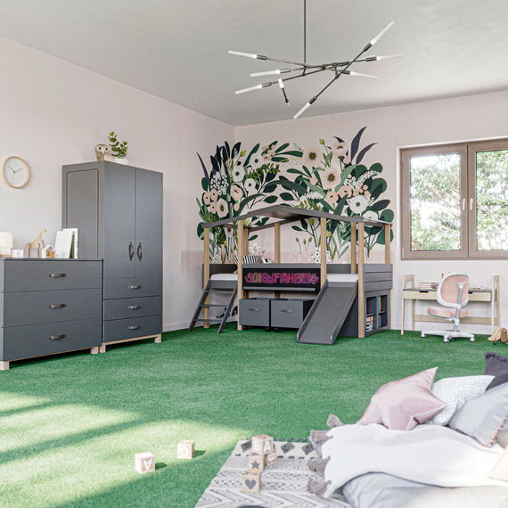 Kinderzimmer Set mit Schreibtisch 8-teilig Cory 90x200cm, Anthrazit