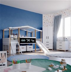 Ambiente Kinderzimmer Cory mit Hausbett in Weiß/Natur, in blauem Kinderzimmer