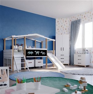Ambiente Kinderzimmer Cory mit Hausbett in Weiß/Natur, in blauem Kinderzimmer