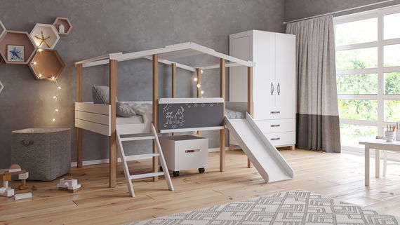 Kinderzimmer Set 8-teilig mit Schreibtisch Luna / Cory 90x200 cm