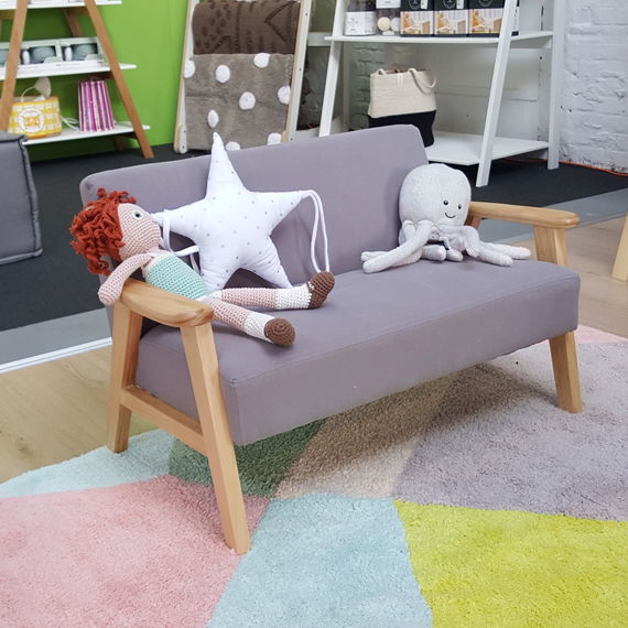 Kindersofa Fino in Hellgrau / Natur